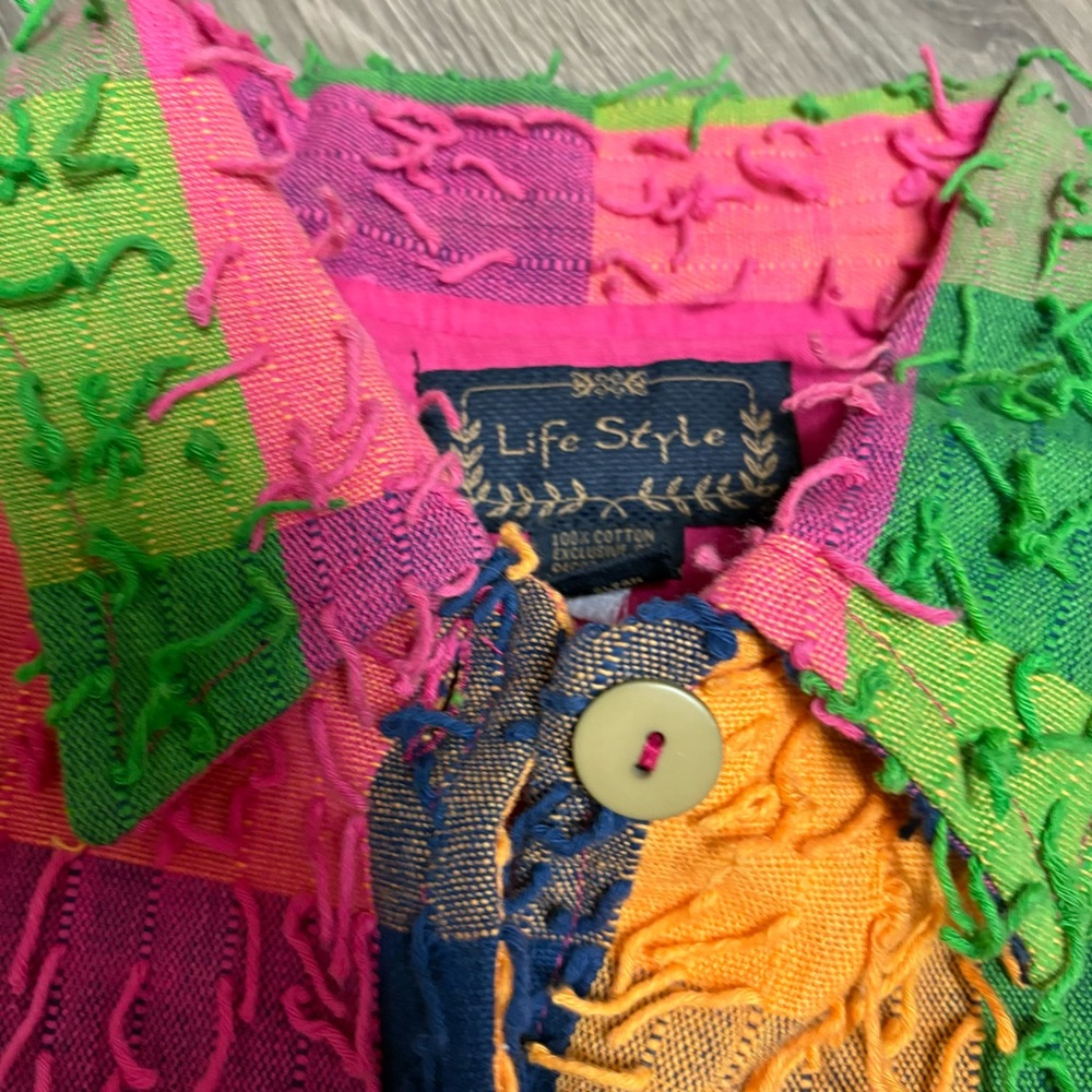 Funky Scarecrow Patchwork Button Up Collared Ligh… - image 2